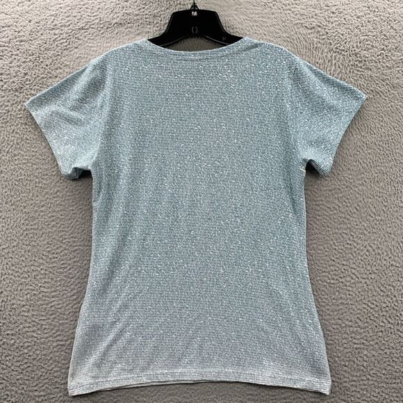 LITOGRAPHS Blouse Womens Large Top Short Sleeve White Blue - Picture 2 of 9